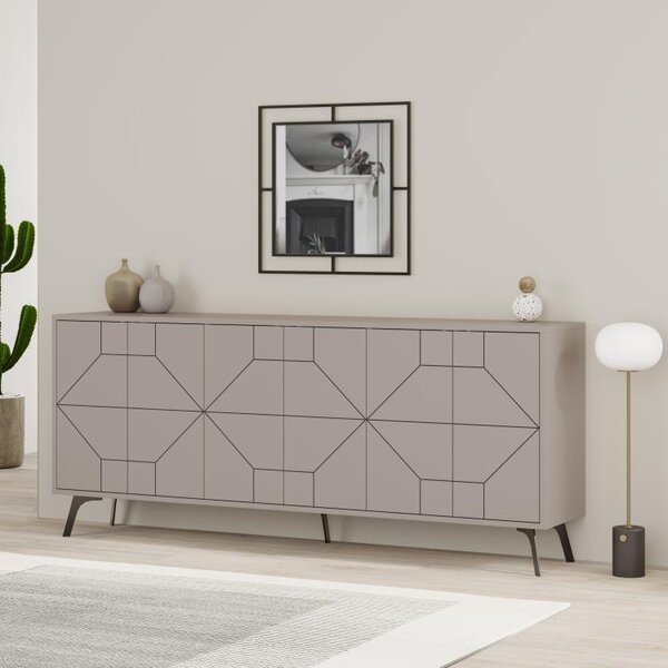 Madia con 6 Ante Credenza 184x35x77,4 cm Design Geometrico Moderno in Legno Rovere Tortora