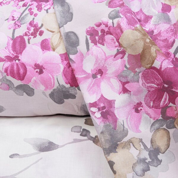 Completo Copripiumino In Percalle Hydra Matrimoniale - 255X255 175X205 + 2 Federe 50X80 Emporium Floreale Rosa Caleffi