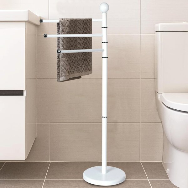 Piantana Portasciugamani da Bagno 87x43x22 cm con 3 Bracci Rotanti in Acciaio Antiruggine Bianco