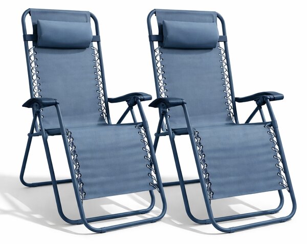 Set 2 Sedie Sdraio a Gravità Zero Sedia da Giardino Relax Pieghevole Salvaspazio Blu Scuro