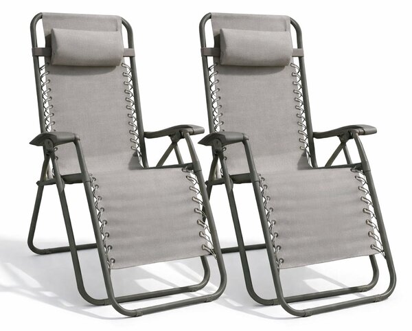 Set 2 Sedie Sdraio a Gravità Zero Sedia da Giardino Relax Pieghevole Salvaspazio Verde Militare