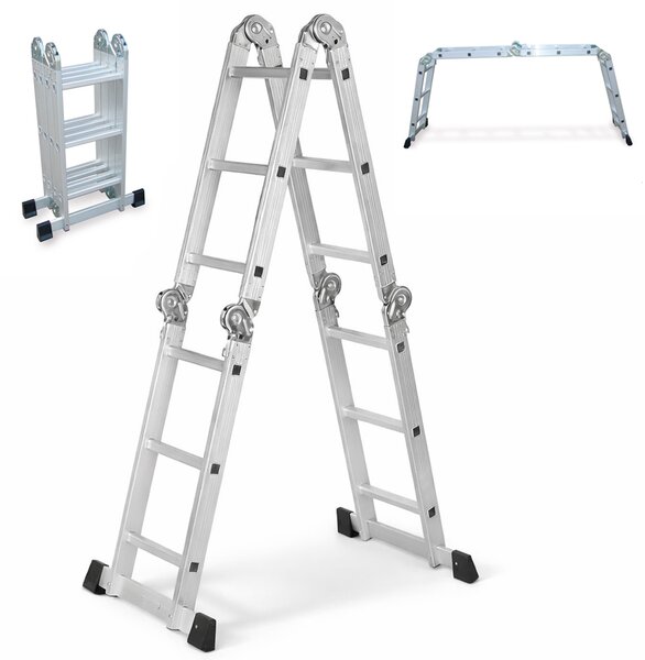 Scala Multifunzione Everest 4 Elementi x 3 Gradini con Portata Massima 150kg in Alluminio