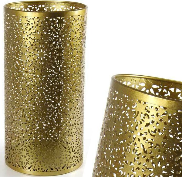 Portaombrelli Ø24x48 cm Design Moderno Rotondo Decorazione a Intarsi in Metallo Oro