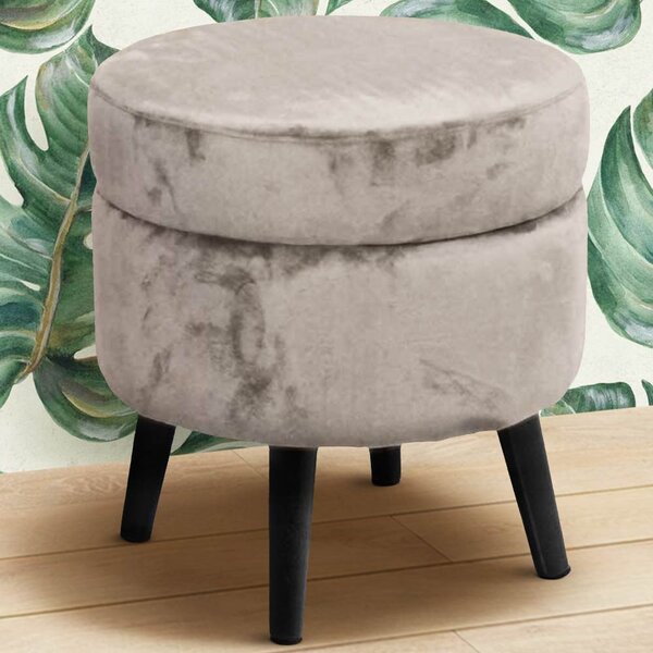 Pouf Contenitore Ø37x40 cm Sgabello Cassapanca Poggiapiedi Tessuto Velluto Tortora