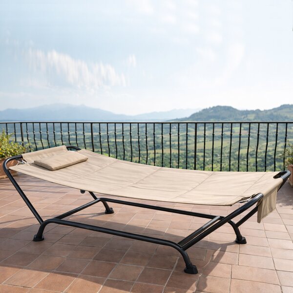 Amaca da Giardino Autoportante 230x98x85cm con Cuscino Seduta Ergonomica Struttura in Metallo Beige