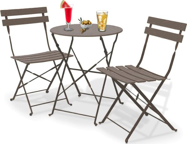 Set 3 Pezzi da Giardino Tavolo 2 Sedie da Bistrot Pieghevole Modello Parigi Tortora