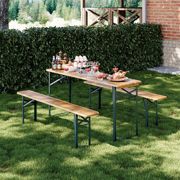 Set Birreria con 2 Panche e Tavolo Pieghevole 170x46x75 cm Panca Seduta Salvaspazio in Legno di Abete e Ferro