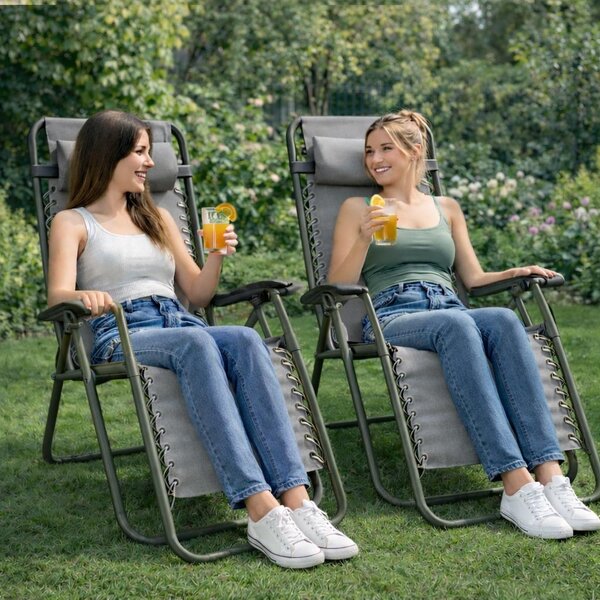 Set 2 Sedie Sdraio a Gravità Zero Sedia da Giardino Relax Pieghevole Salvaspazio Verde Militare