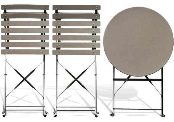 Set 3 Pezzi da Giardino Tavolo 2 Sedie da Bistrot Pieghevole Modello Parigi Tortora