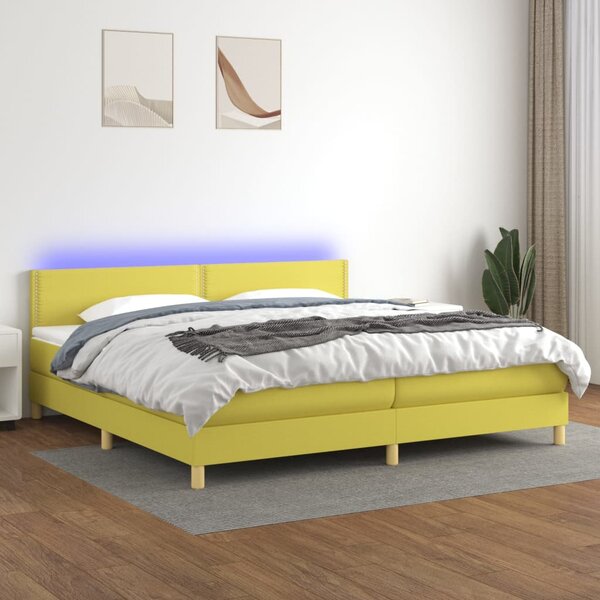 Letto a Molle Materasso e LED Verde 200x200cm in Tessuto