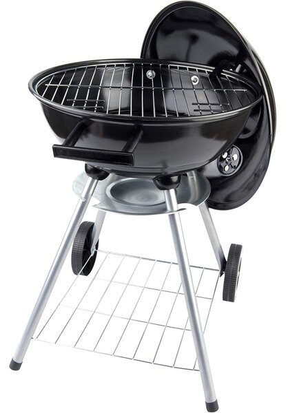 Barbecue a Carbone Griglia Ø43 cm con Valvola di Ventilazione e Ruote in Acciaio Nero