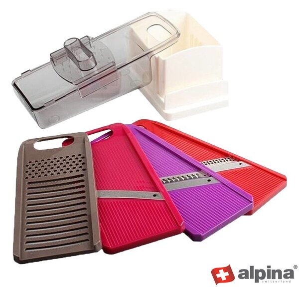Grattugia Multifunzione Manuale 7 Pezzi Lame in Acciaio Inox Rosso e Viola