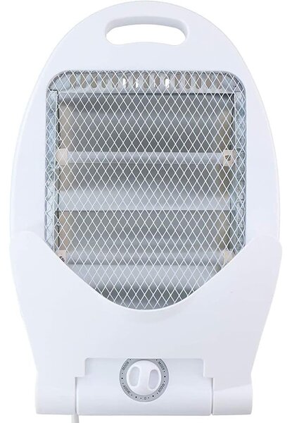 Stufa Elettrica 2 Elementi a Quarzo Scaldino 2 Potenze 400-800W con Manico e Base Pieghevole Bianco