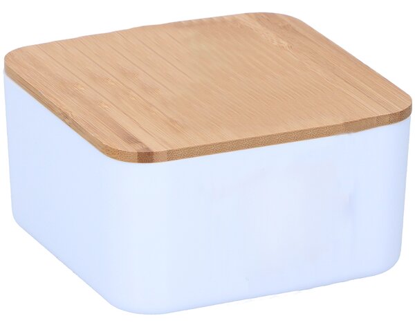 Portagioie con Specchio e Coperchio in Bambù Organizer per Trucco Bianco