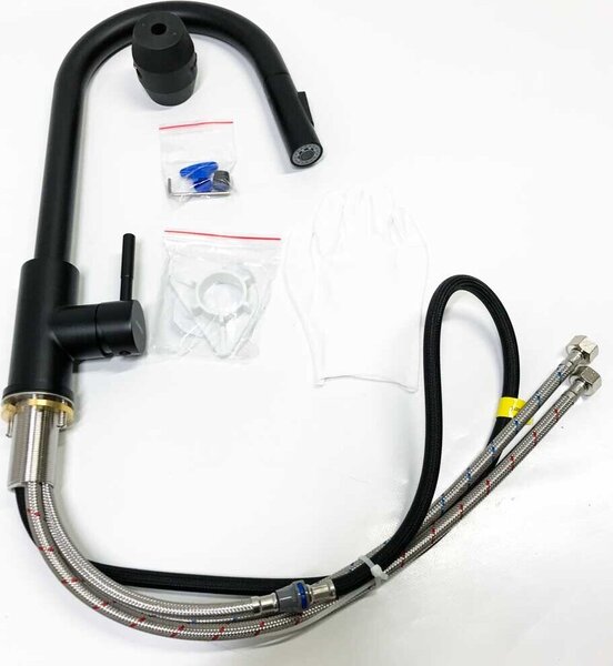 Miscelatore da cucina Lonheo con doccetta estraibile, miscelatore da cucina nero con doccetta in acciaio inox, 2 modalità, orientabile a 360°, disponibile freddo e caldo