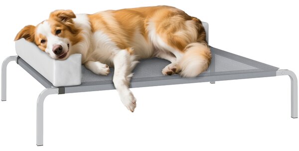 Brandina per Cani Rialzata 110x75x30 cm con Cuscino a L in Tessuto Grigio e Argento