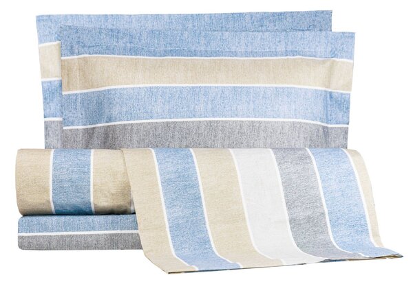 Completo Copripiumino In Percalle Cortina Piazza E Mezza - 200X255 125X205 + 1 Federa 50X80 Emporium Floreale Blu Caleffi