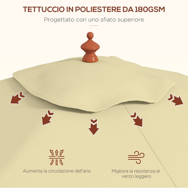 Outsunny Ombrellone Rettangolare Inclinabile 2x1.5 m con 6 Stecche e Apertura a Corda, in Bambù e Poliestere Beige
