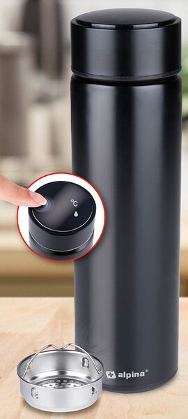 Thermos Digitale Borraccia Termica Capacità 480 ml Tappo Antiperdita in Acciaio Nero