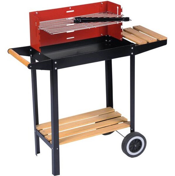 Barbecue a Carbone 83x28x83 cm con Griglia Rettangolare Altezza Regolabile in Acciaio e Legno Nero e Rosso