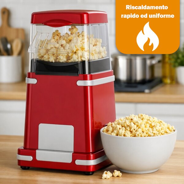 Macchina per Popcorn ad Aria Calda Potenza 1200W Pronti in 3 Minuti Salvaspazio Rosso