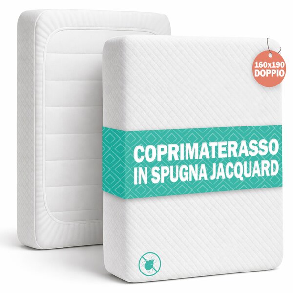 Coprimaterasso Matrimoniale 160x190x27 cm in Spugna Jacquard Elastico Anti Acaro Bianco