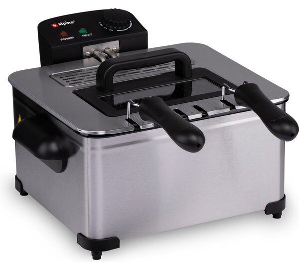 Friggitrice 2 Cestini da Cucina 2000 W Capacità 5 Litri e Temperatura Regolabile Nero e Argento