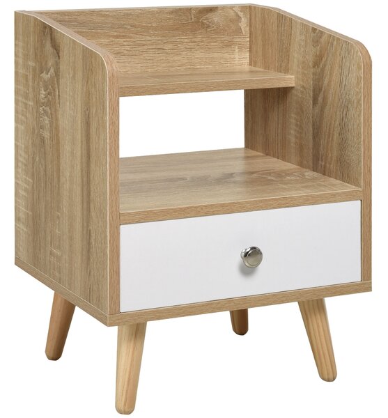 HOMCOM Comodino con Cassetto e Mensola, Mobiletto Basso per Camera da Letto, Tavolino da Salotto Salvaspazio in Legno, Bianco|Aosom