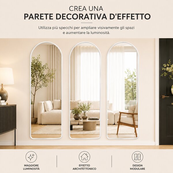 Specchio ad Arco da Terra e Parete 155x45 cm a Figura Intera in Alluminio Bianco