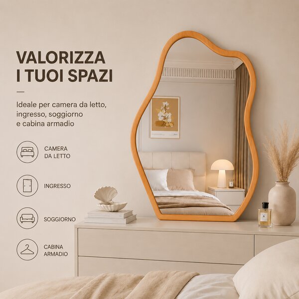 Specchio Asimmetrico da Parete 46x60 cm Cornice in Legno Quercia