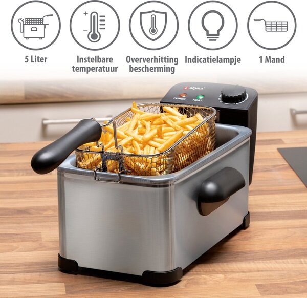Friggitrice da Cucina 3 Litri Potenza 2000 Watt Temperatura Regolabile e Spia Controllo
