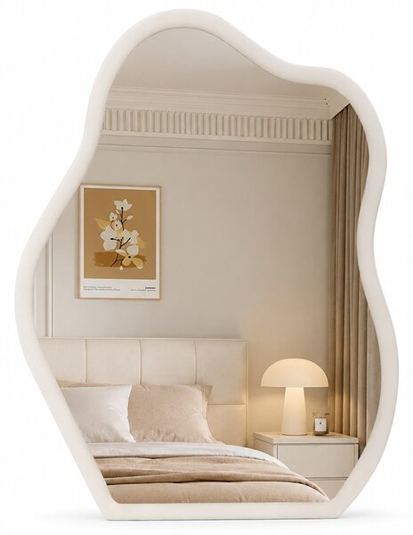 Specchio Asimmetrico da Parete 46x60 cm Cornice in Legno Bianco