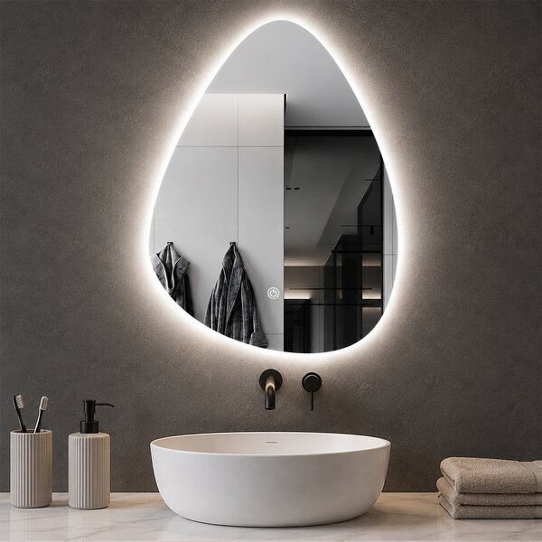 Specchio a Goccia 50x60 cm LED a 3 Colori Dimmerabile Accensione Touch
