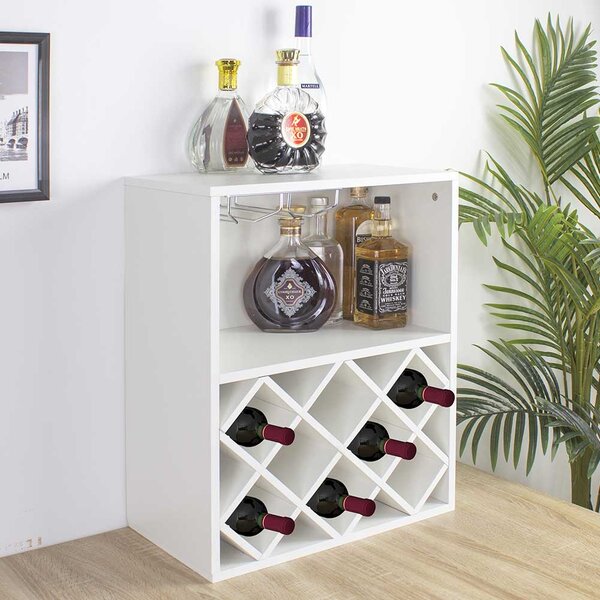 Mobile Bar Cantinetta per 8 Bottiglie Vino 51x28x63 cm Porta Calici in Legno Bianco