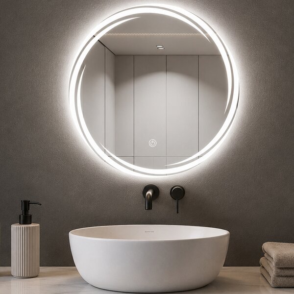 Specchio Rotondo Ø70cm con Spirale LED a 3 Colori Dimmerabile Accensione Touch