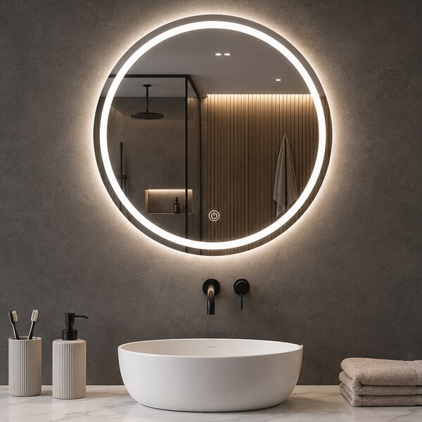 Specchio Rotondo Ø60cm LED a 3 Colori Dimmerabile Accensione Touch