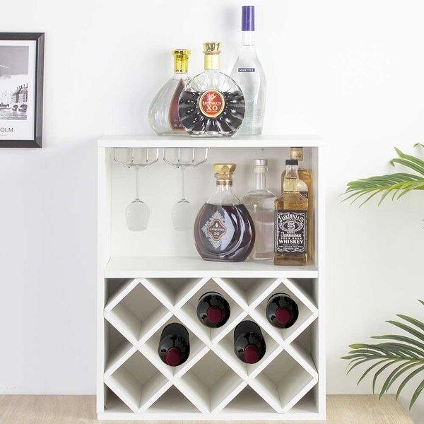 Mobile Bar Cantinetta per 8 Bottiglie Vino 51x28x63 cm Porta Calici in Legno Bianco