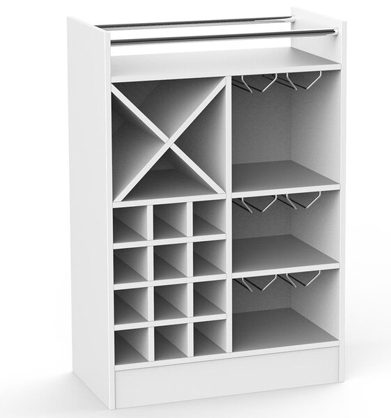 Mobile Bar Cantinetta per 20 Bottiglie Vino 96x64,5x35 cm con Porta Calici in Legno Bianco