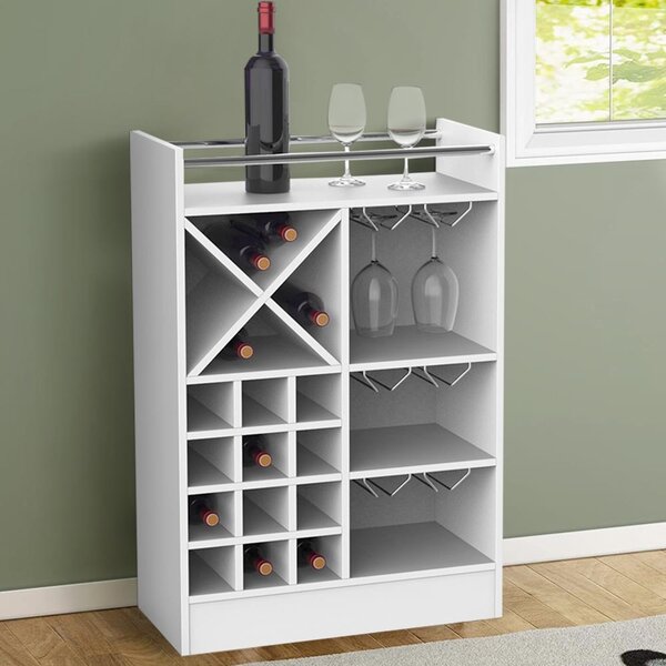 Mobile Bar Cantinetta per 20 Bottiglie Vino 96x64,5x35 cm con Porta Calici in Legno Bianco