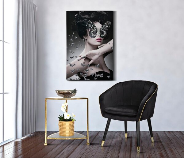 Poltrona in tessuto Nero imbottito con rifiniture dorate PARIS Dimensioni 51x59x h 79 cm - peso 5 kg gambe Metallo nero