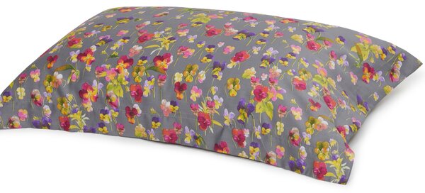 Completo Lenzuola In Raso Di Cotone Violetta Matrimoniale - 250X290 175X205 + 2 Federe 50X80 Emporium Floreale Grigio Caleffi