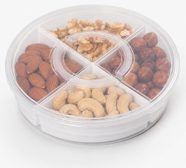 Contenitore Rotondo con 4 Comparti Organizer per Alimenti Scomparti in Plastica Trasparente