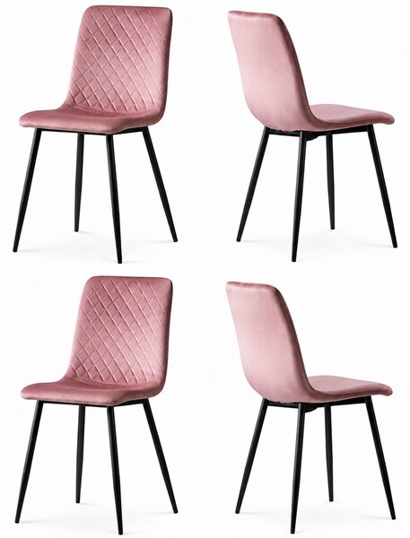 Set 4 Sedie Piedi Neri e Seduta Ergonomica con Rivestimento in Velluto Rosa