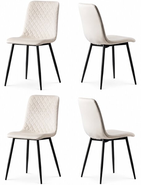 Set 4 Sedie Piedi Neri e Seduta Ergonomica con Rivestimento in Velluto Beige