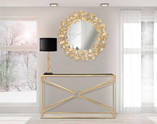 Specchio da muro Foglie Oro Ferro e Vetro ROUND Dimensioni � 87X2,5 , spessore 7 cm - peso 3,500 kg colore oro