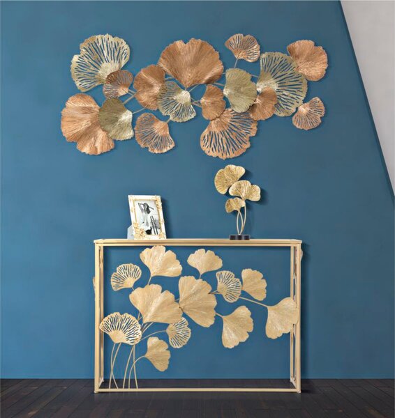 Consolle rettangolare in metallo bianco con piano in vetro a specchio LEAF Dimensioni 108x36,5x h 80 cm - Peso 11,2 kg Vetro temperato a specchio telaio oro