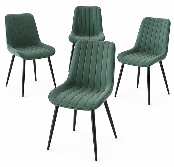 Set 4 Sedie da Pranzo Seduta Ergonomica 43x52x85 cm Struttura in Acciaio in Velluto Verde
