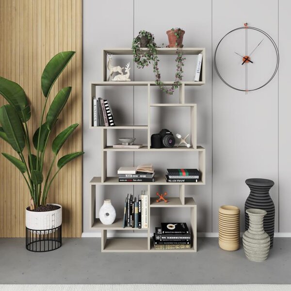 Libreria 168x96x25 cm Design Moderno Scaffale 8 Ripiani in MDF Sabbia