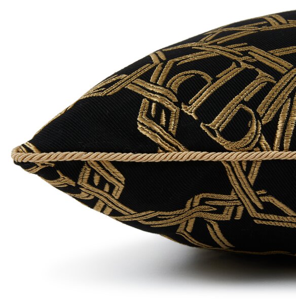 Cuscino D'arredo In Raso Jacquard Chains 40x40 Premoli Di Bella Tinta Unita Gold Caleffi