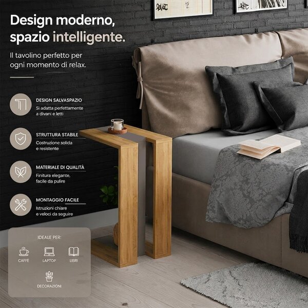 Tavolino da Caffè 57x40x30 cm Porta PC Laterale Divano in Legno MDF Quercia e Moka